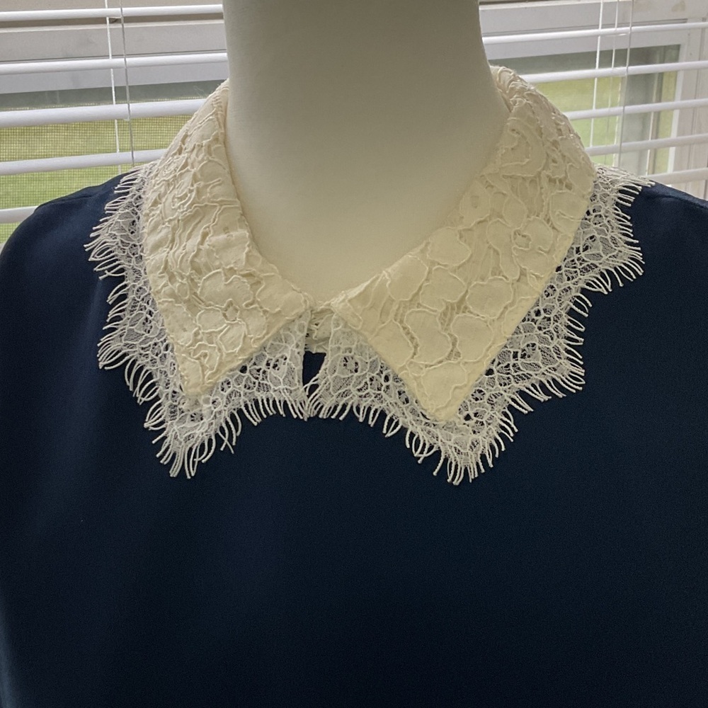 NANETTE LEPORE BLUE DREES WIITH LACE COLLAR. SIZE 8 - Picture 6 of 11